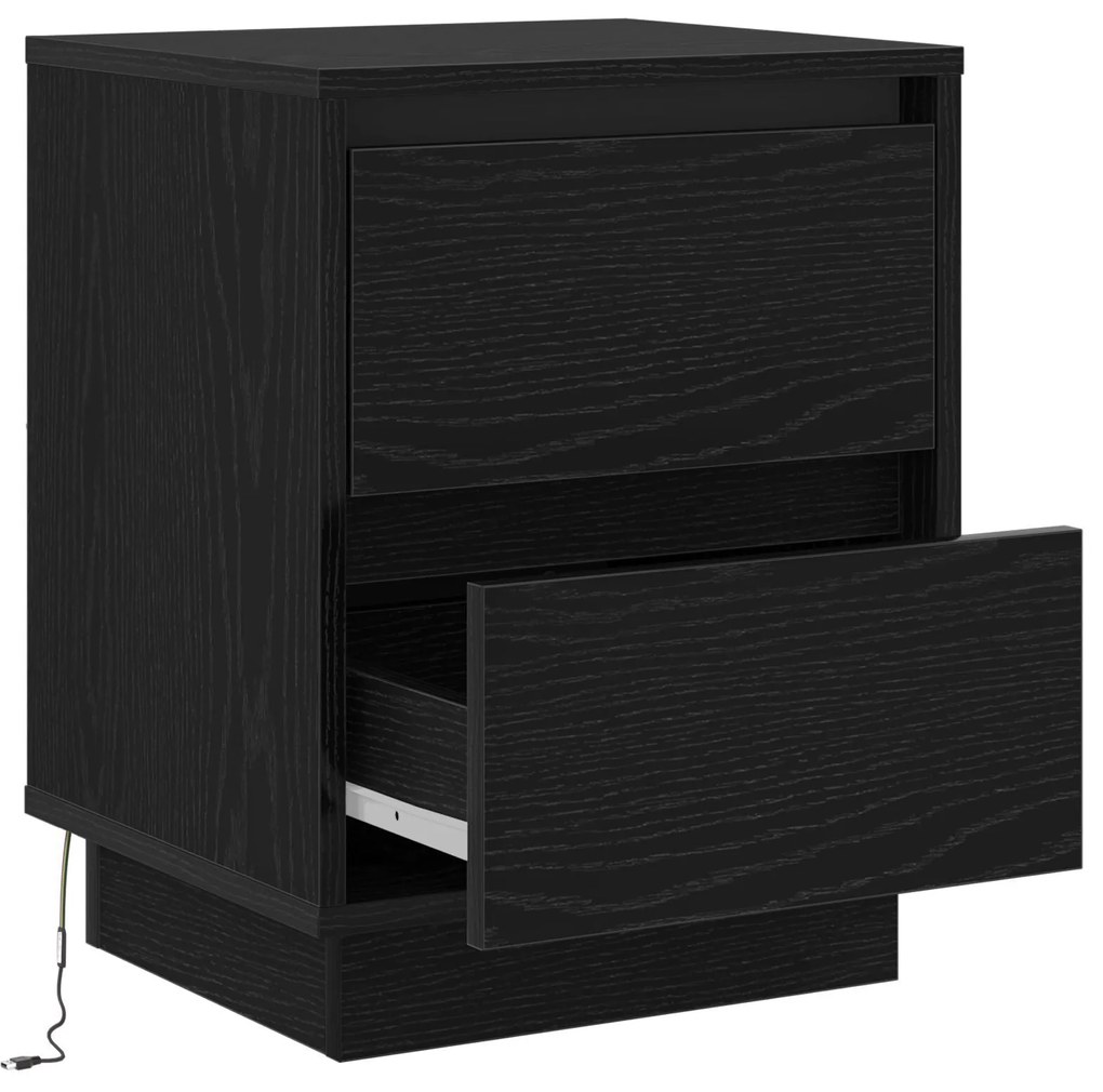 Mesa de Cabeceira com Luzes LED Preta 39x34,5x50 cm