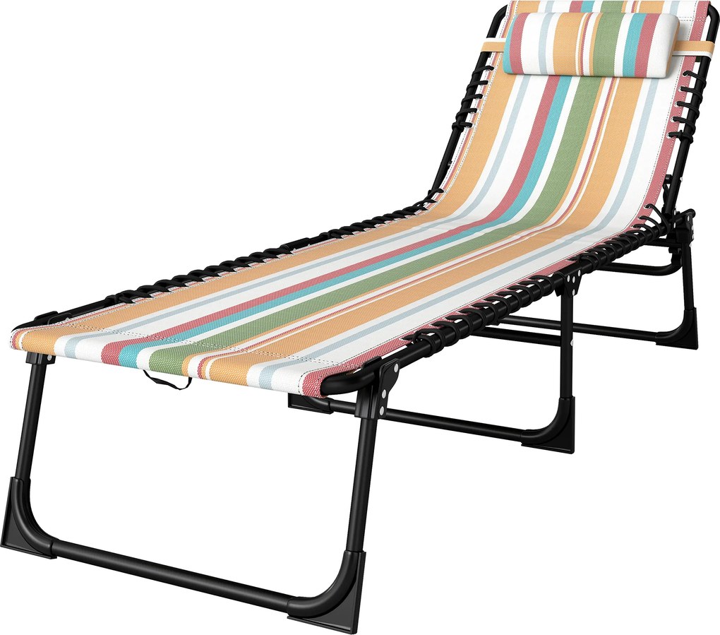 Outsunny Espreguiçadeira, Espreguiçadeira de jardim dobrável, Espreguiçadeira dobrável, Encosto em 4 posições, Aço, tecido em rede, 189 x 58 x 30 cm, Multicolorido | Aosom Portugal