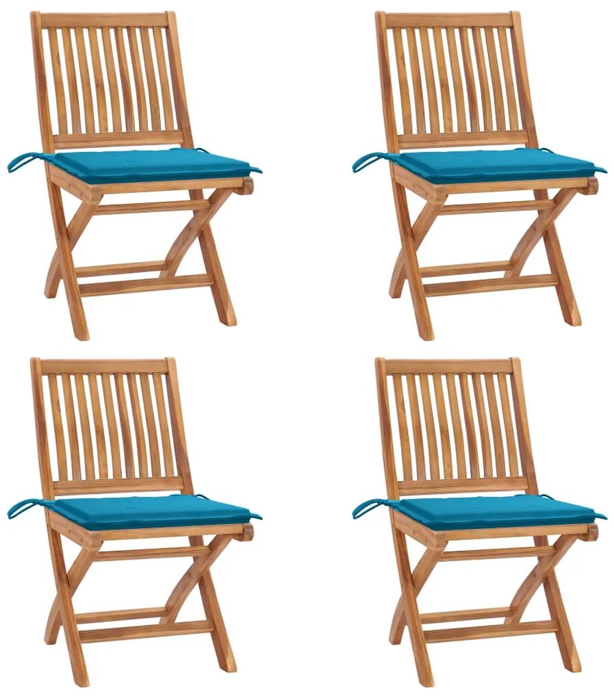vidaXL Cadeiras de jardim dobráveis c/ almofadões 4 pcs teca maciça