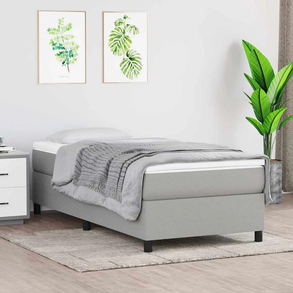 3120830 vidaXL Estrutura de cama com molas 90x200 cm tecido cinzento-claro