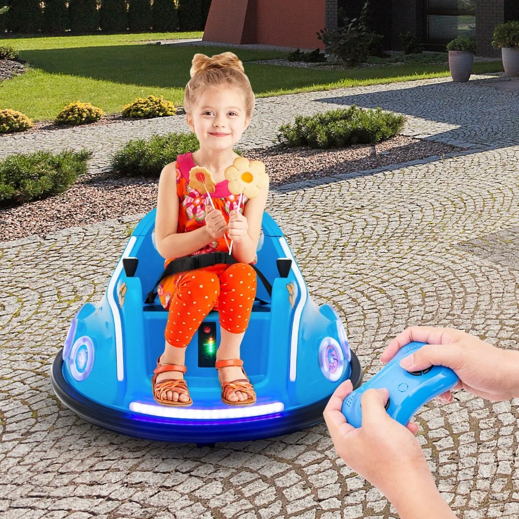 Carrinho de choques para crianças 12V com rotação de 360°, Luzes, controlo remoto, Música  73 x 73 x 43cm Azul