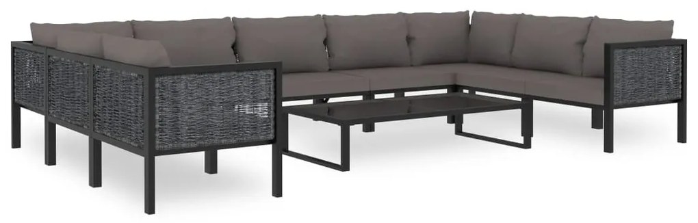 vidaXL 10 pcs conjunto lounge jardim c/ almofadões vime PE antracite