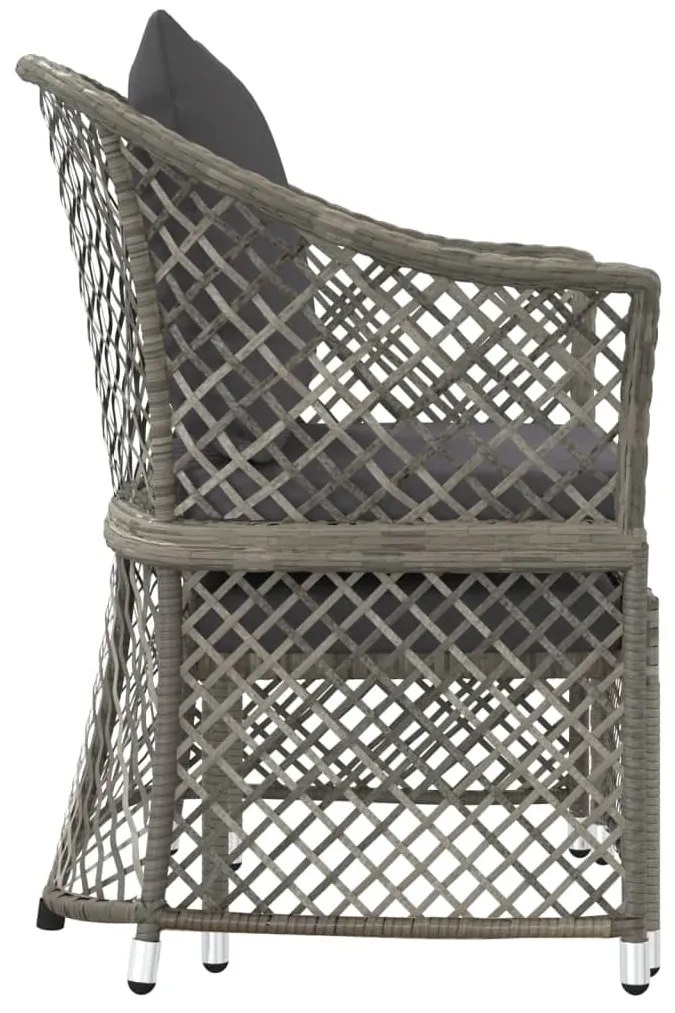 2 pcs conjunto lounge de jardim c/ almofadões vime PE cinzento