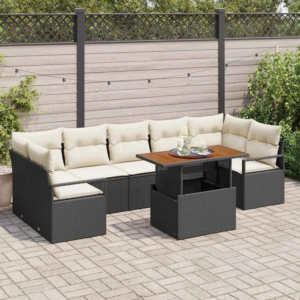 vidaXL Conjunto de Sofá de Jardim com almofada 8 pcs Preto e Creme