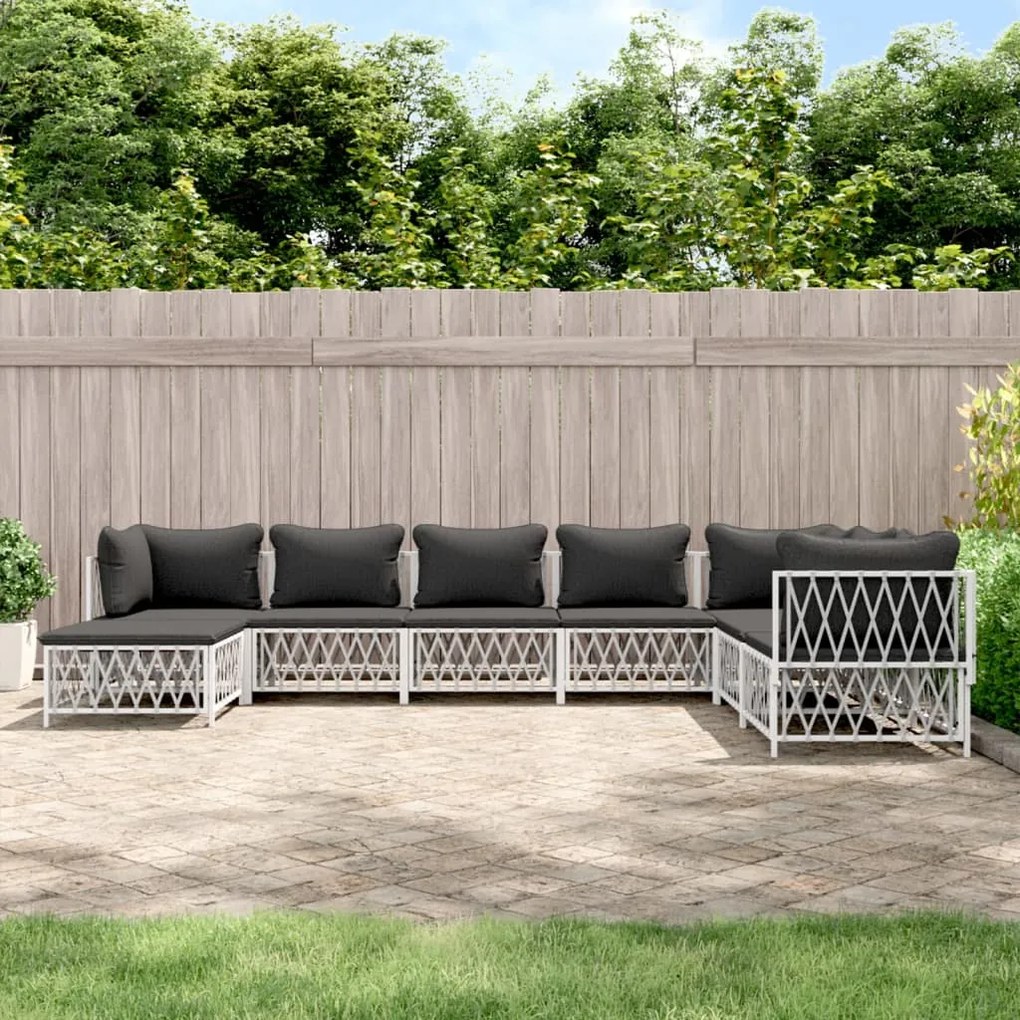 vidaXL 8 pcs conjunto lounge de jardim com almofadões aço branco
