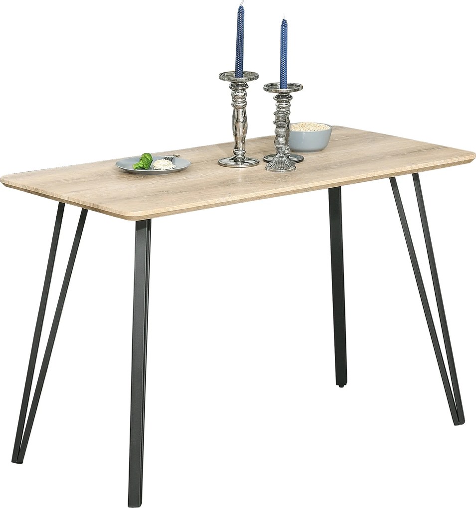 Mesa de jantar de design industrial com tampo grande (CADEIRAS NÃO INCLUÍDAS), 120 x 60 x 75 cm, pés de metal preto em forma de agulha, MDF com acabam