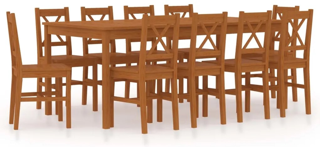 vidaXL 11 pcs conjunto de jantar em madeira de pinho castanho mel