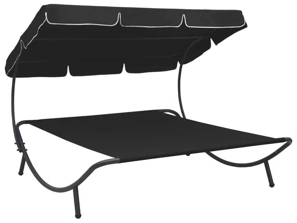 vidaXL Espreguiçadeira com toldo preto