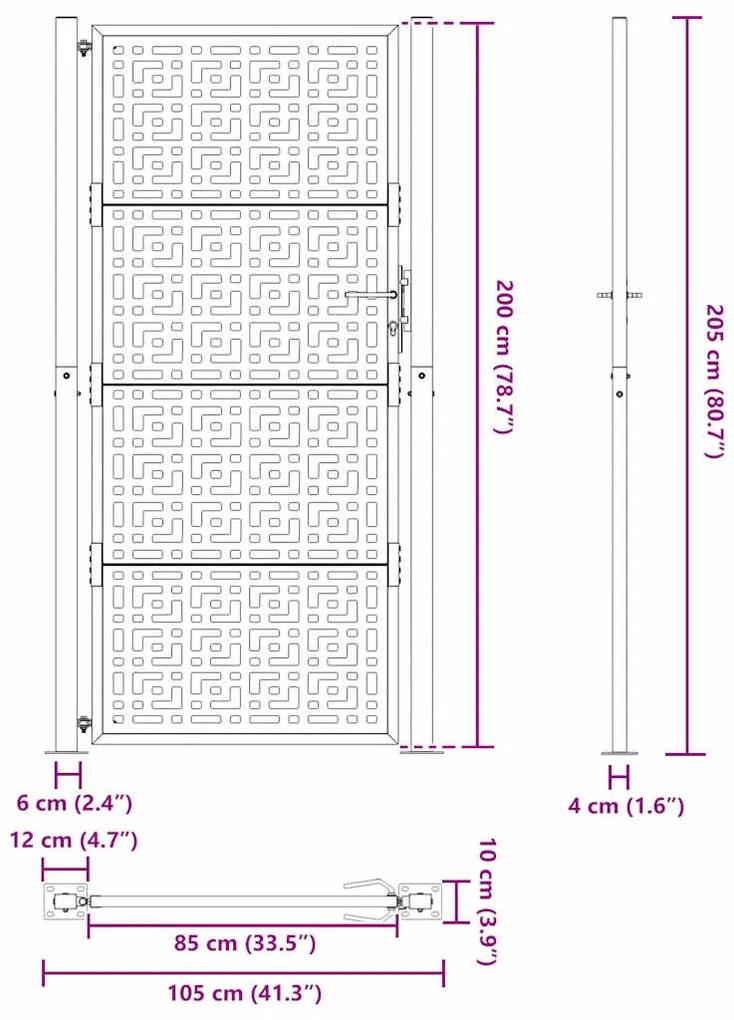 Portão de jardim 105x205 cm design cruzado de aço resistente