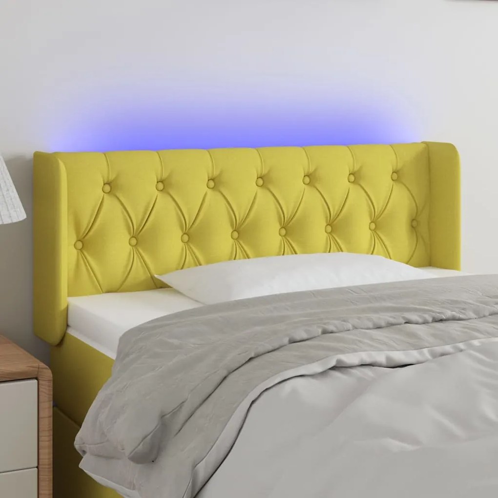 vidaXL Cabeceira de cama c/ luzes LED tecido 93x16x78/88 cm verde