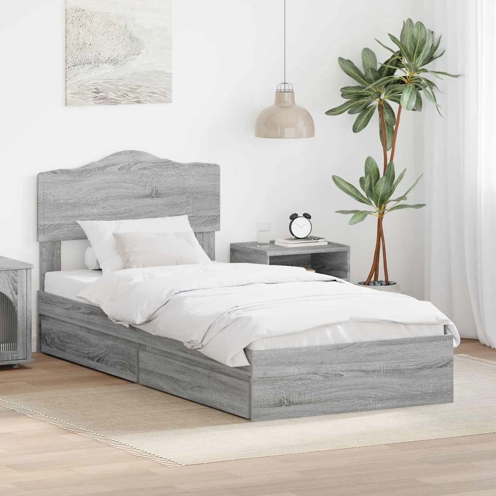 vidaXL Cama com Armazenamento com cabeceira Cinza Sonoma 100 x 200 cm