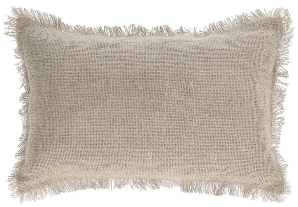 Kave Home - Capa almofada algodão e linho franjas bege 30 x 50 cm