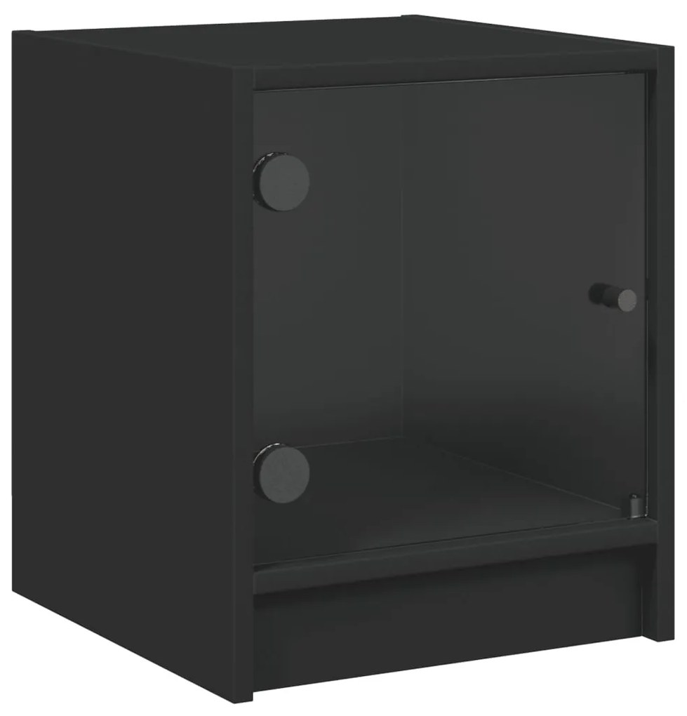 Mesas de cabeceira c/ portas de vidro 2 pcs 35x37x42 cm preto