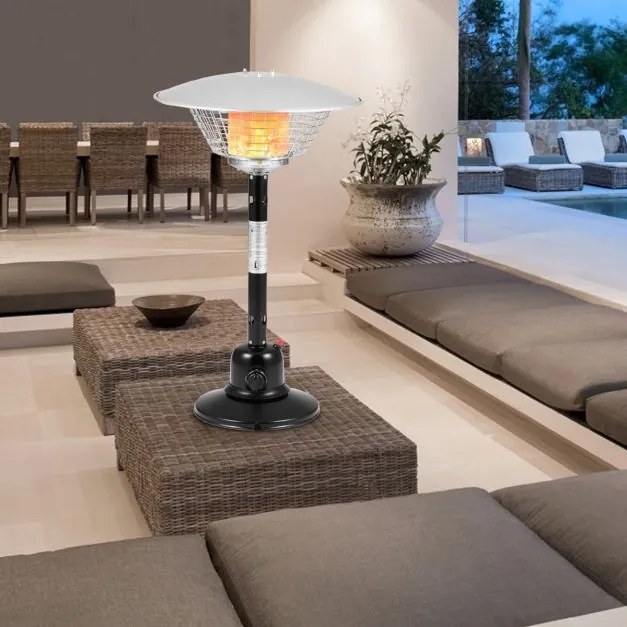 Aquecedor portátil de mesa de 90 cm para jardim a gás propano para exteriores com proteção contra tombamento e superaquecimento Preto