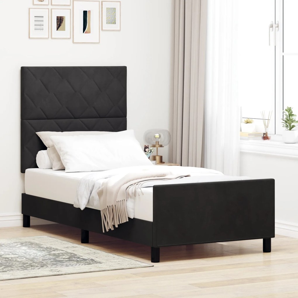 Estrutura de Cama Preta 90x190 cm Veludo