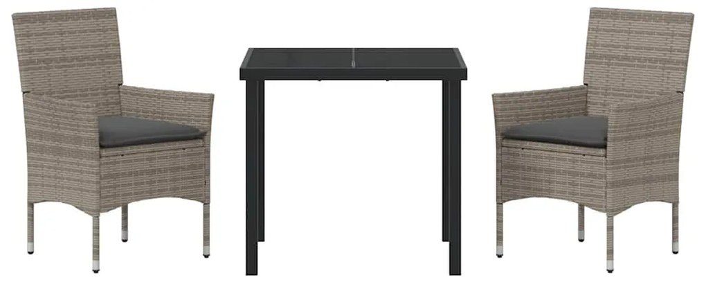 Conjunto de Jantar de Jardim 3 Peças com Almofadas Cinza de Rattan Sin