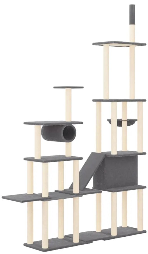 Árvore p/ gatos c/ postes arranhadores sisal 279cm cinza-escuro