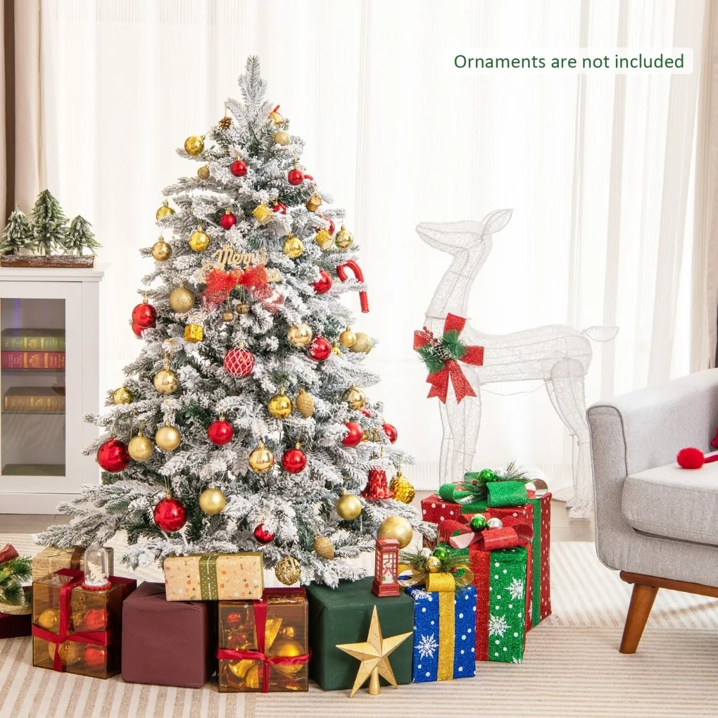 Árvore de Natal com neve de 135 cm com 737 ramos, 120 luzes LED quentes (DECORAÇÃO NÃO INCLUIDA) e design com dobradiças verdes