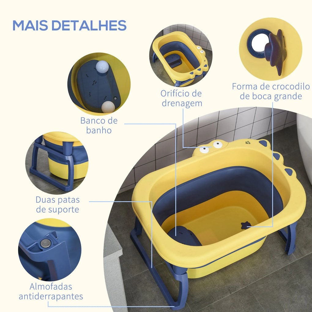 Banheira Dobrável para Bebé de 0-6 Anos Capacidade 105L Banheira Portá
