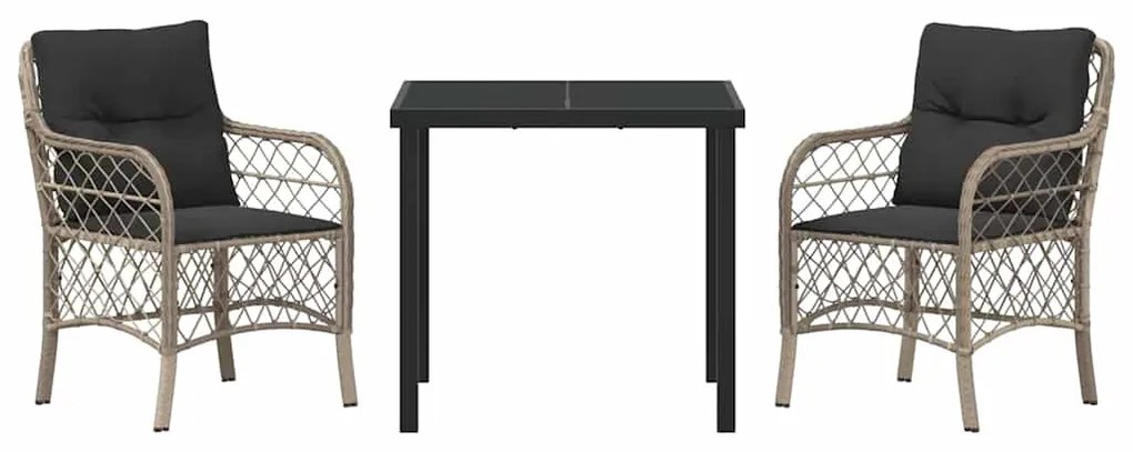 Conjunto de Jantar para Jardim em 3 Peças com Almofadas Cinza Claro em