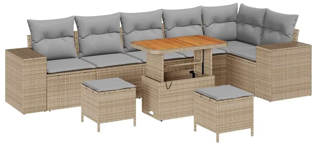 Conjunto de Sofá de Jardim de 9 Peças com Almofadas Bege Poliéster Acá