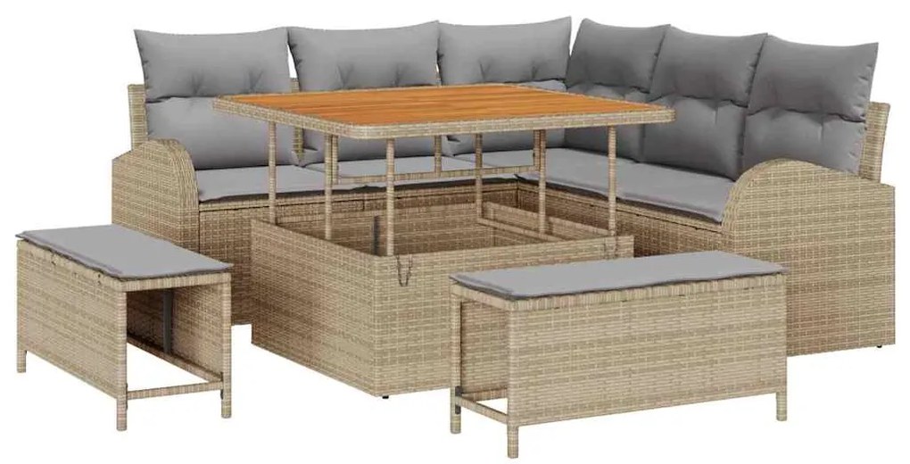 Conjunto de Sofá Jardim de 8 peças com Almofadas Bege Vime Sintético A