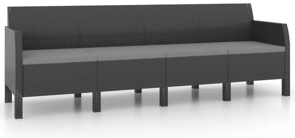 4 pcs conjunto lounge jardim com almofadões vime PP antracite