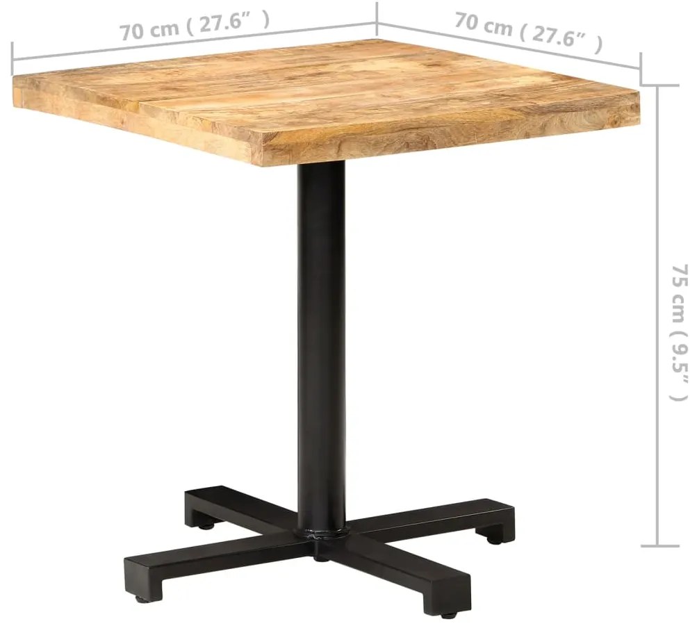 Mesa bistrô quadrada 70x70x75 cm madeira de mangueira áspera