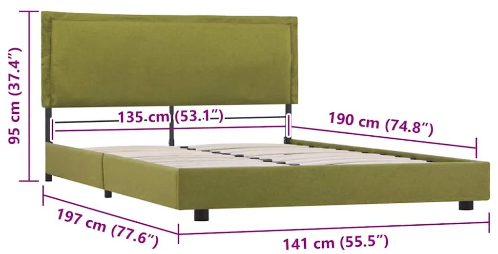 Estrutura para cama sem colchão 135x190 cm tecido verde