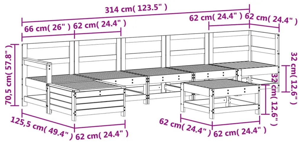 7 pcs conjunto lounge de jardim pinho maciço