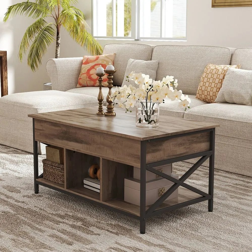 Mesa de centro com altura ajustável 60 x 100 x (48-62) cm Castanho camelo + Preto