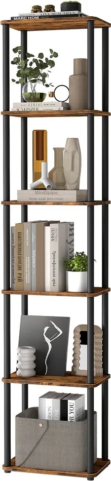 Estante com seis níveis 23,8 x 38 x 173,4 cm e montagem sem ferramentas castanho-preto