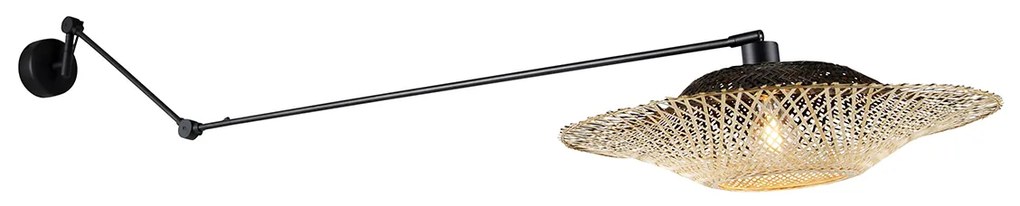 Candeeiro de parede preto com abajur de vime 50 cm ajustável - Blitz Oriental