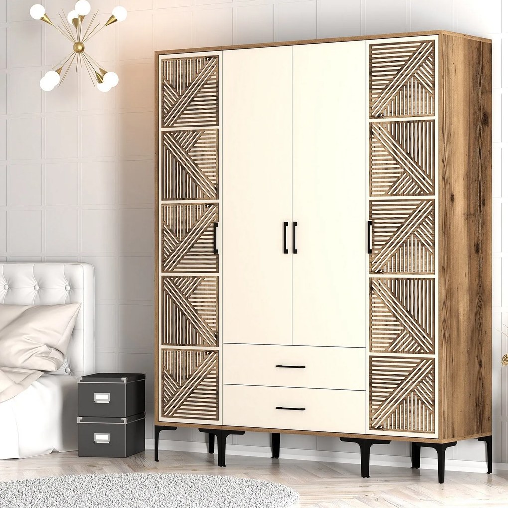 Roupeiro Kumsal PTP – Nogueira e Creme – 160 x 47,5 x 201,4 cm