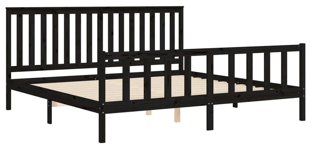 Estrutura de cama com cabeceira 200x200 cm pinho maciço preto