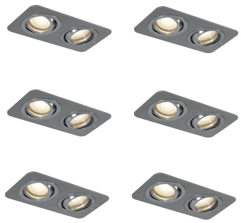 Conjunto de 6 focos embutidos arredondados cor de chumbo GU10 50mm ajustáveis IP44 2-Lights - Alberto