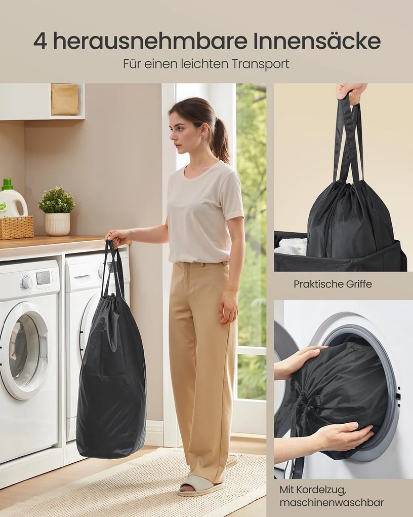 Cesto para roupa suja com três compartimentos (210L) 84 x 33 x 75 cm Preto