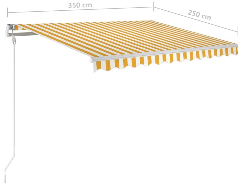 Toldo retrátil manual com postes 3,5x2,5 m amarelo e branco