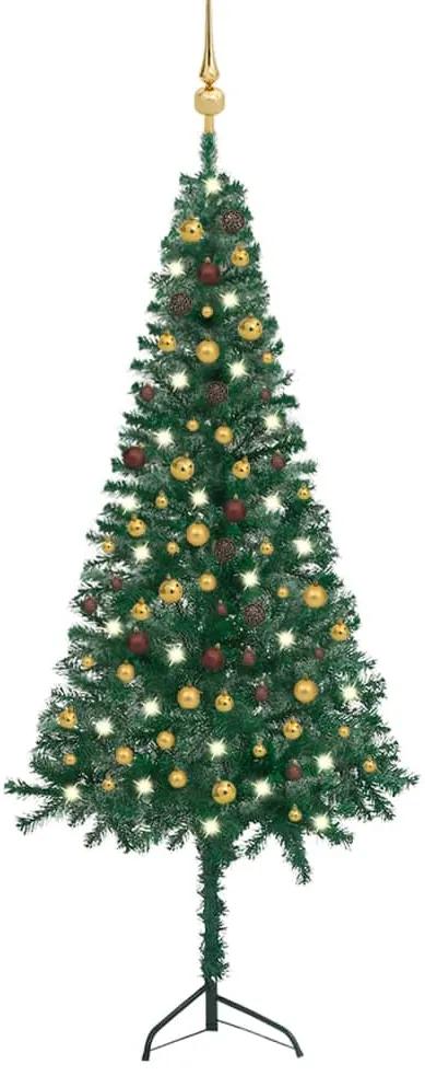 3077946 vidaXL Árvore Natal artif. canto c/ luzes LED/bolas 240 cm PVC verde