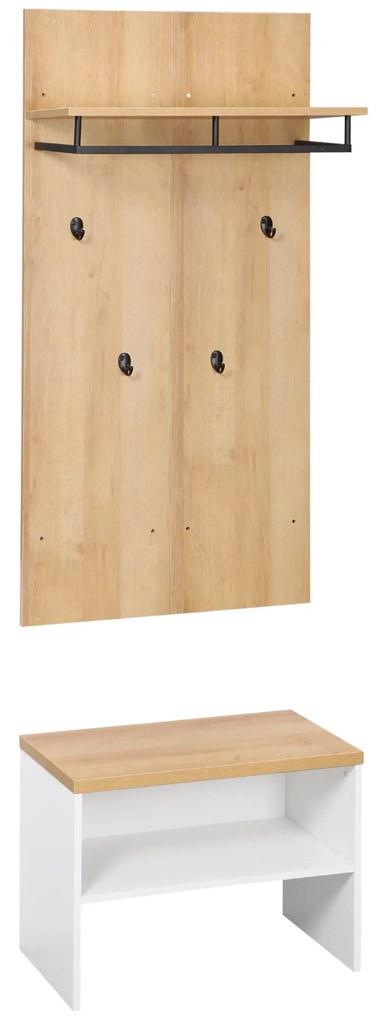 HOMCOM Móvel Cabide de Entrada Incluí 1 Prateleira Suspensa 4 Ganchos e Banco para Sapatos 60x28x120 cm e 60x35x45 cm Madeira | Aosom Portugal