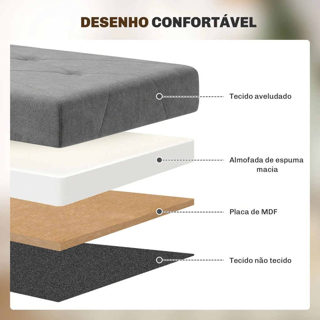 Banco de Armazenamento Dobrável Capacidade de 67 L Estofado em Veludo Carga 120 kg 76x38x38 cm Cinza