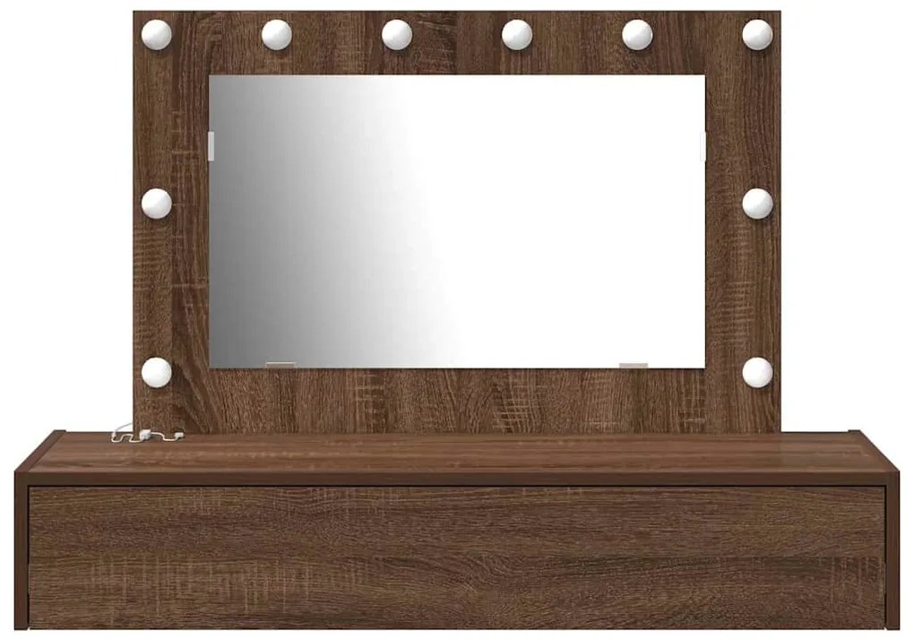 Mesa de Maquilhagem de Parede com Luzes LED Carvalho Castanho