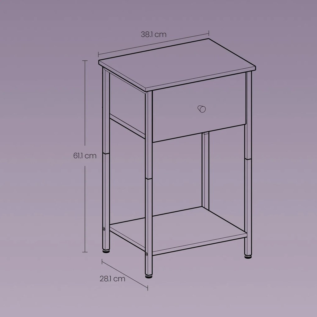 Mesa de apoio, mesa de cabeceira, com prateleira e gaveta em tecido 28,1 x 38,1 x 61,1 cm branco