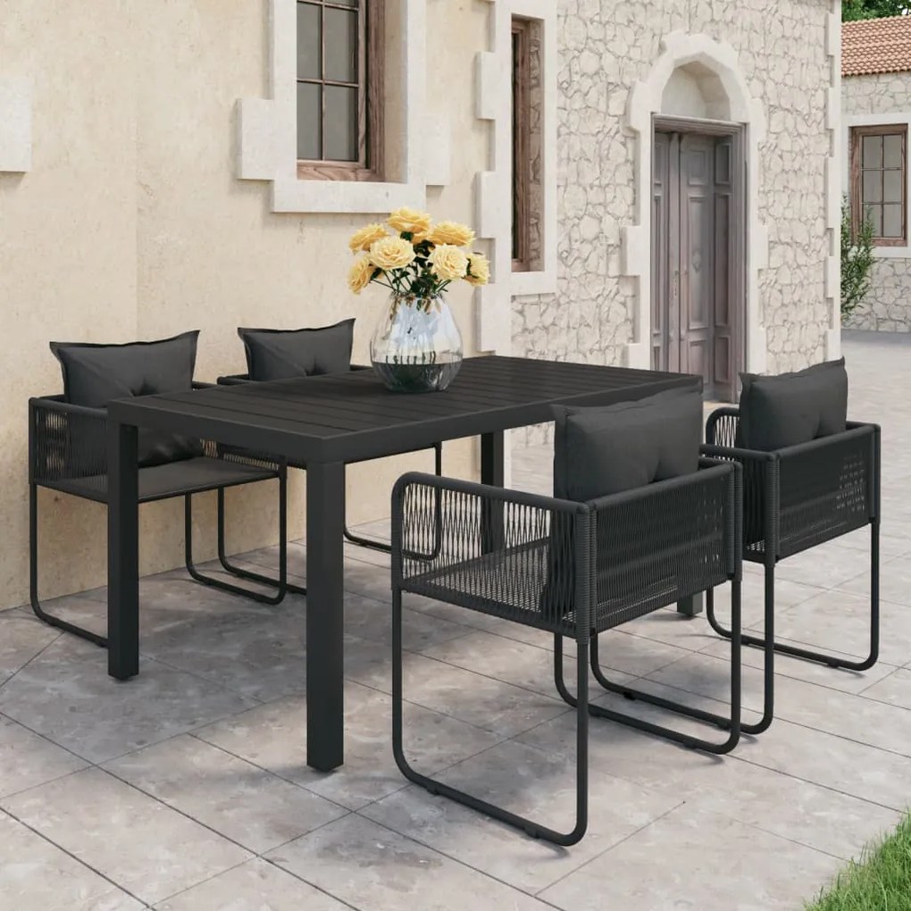 vidaXL 5 pcs conjunto de jantar para jardim vime de PVC preto