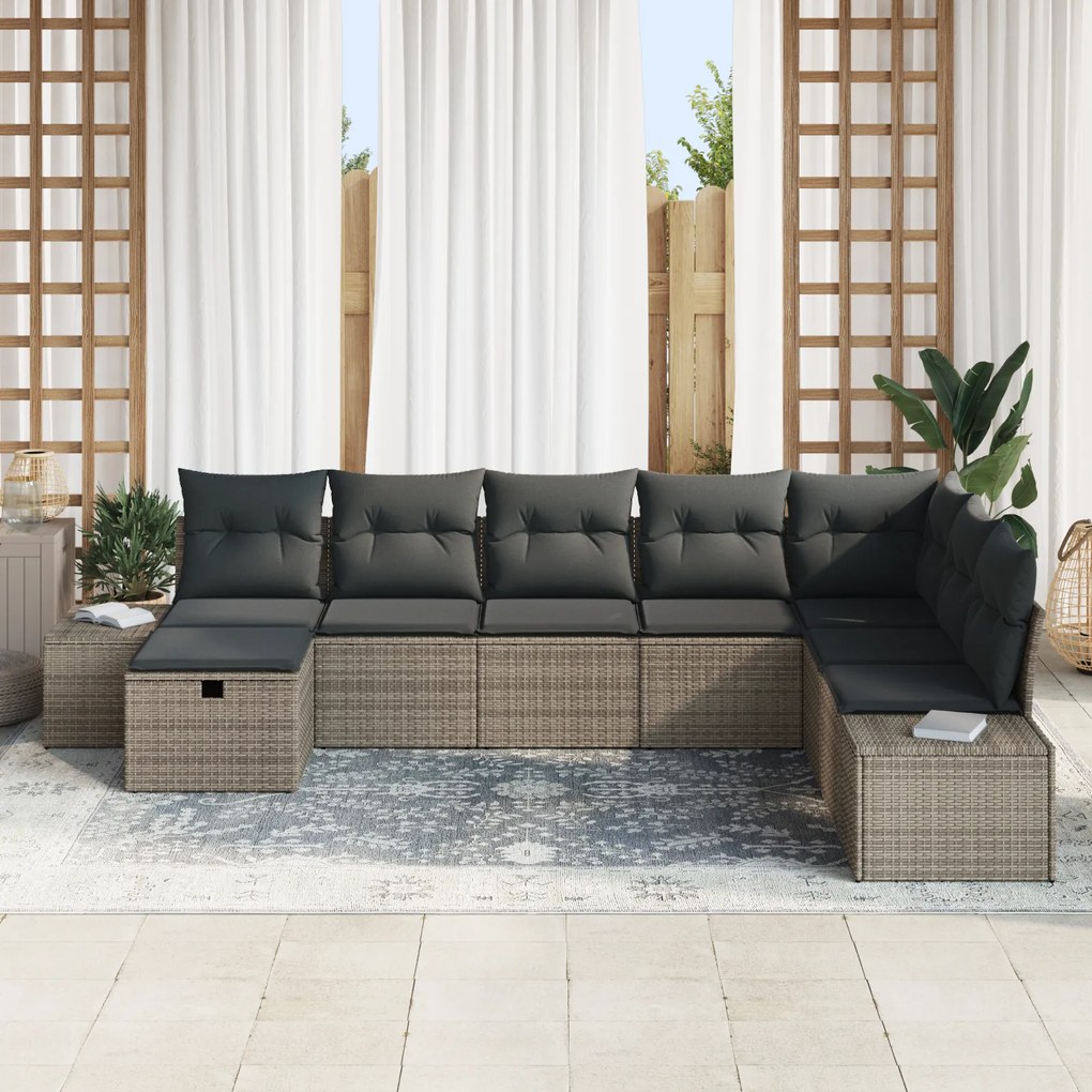 Conjunto de Sofá de Jardim de 8 Peças com Almofadas em Rattan Poliéste