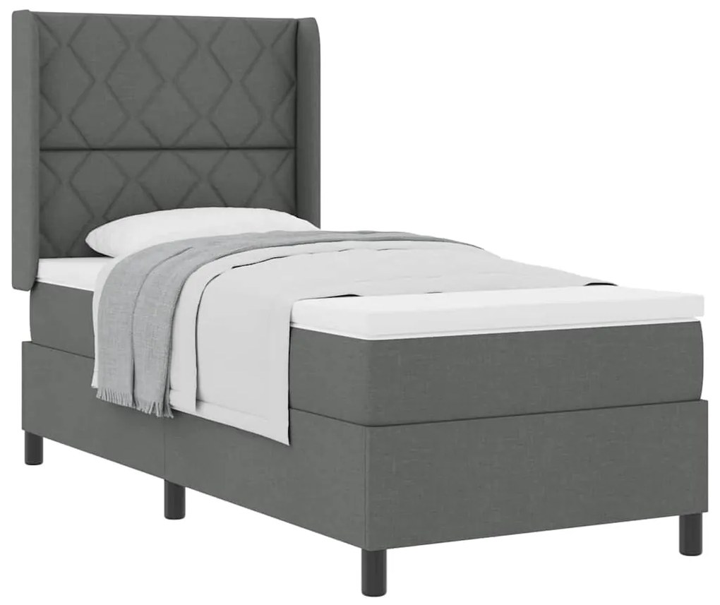 Cama Box com Colchão Cinza Escuro, 90x200 cm, Tecido