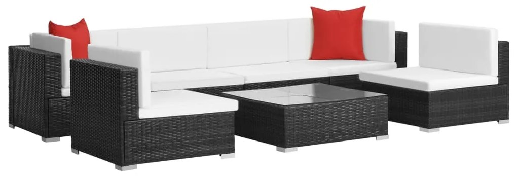 vidaXL 7 pcs conjunto lounge de jardim c/ almofadões vime PE preto