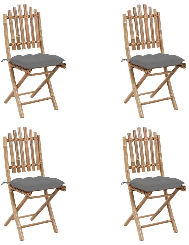 5 pcs conj. de jantar dobrável c/ almofadões p/ exterior bambu