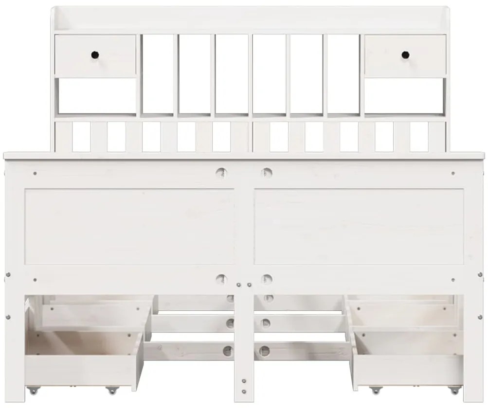 Cama com estante sem colchão 160x200 cm pinho maciço branco