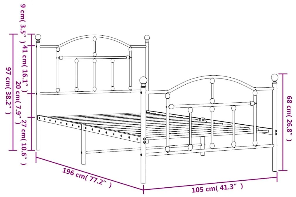 Estrutura de cama com cabeceira e pés 100x190 cm metal preto